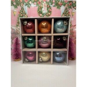 Cupcakes & Cashmere Kugel Style Glass Shabby Chic Pastel Christmas Ornaments 3"